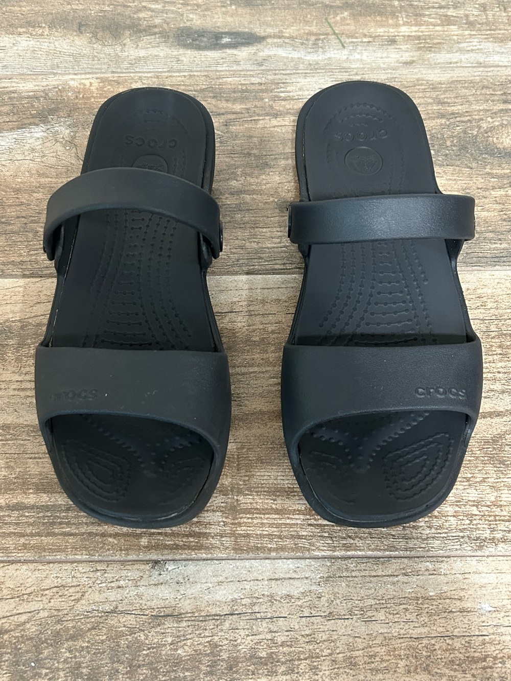 Crocs Coretta Slides Black Slip On Sandals 2 Strap Comfort Women's Size 7